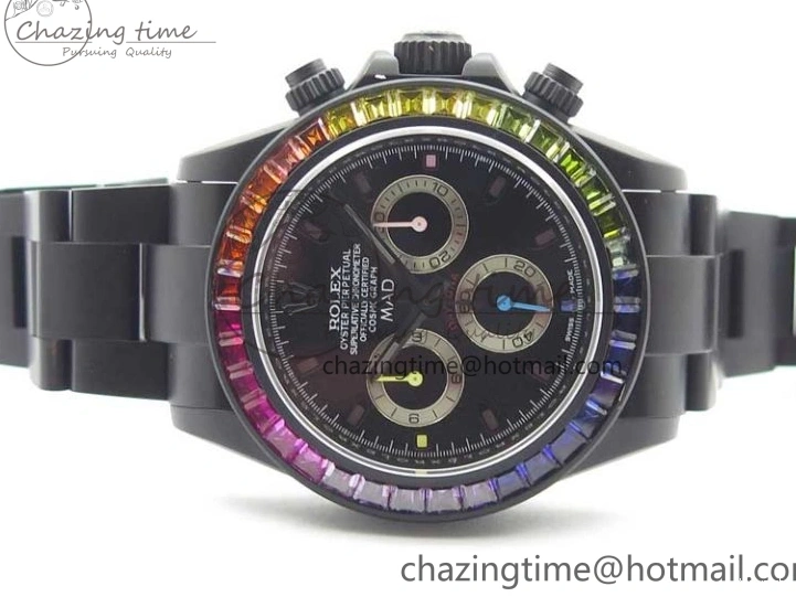Crystal Bracelet on A7750 Black Edition Rainbow PVD Blaken Best Bezel Dial VR PVD Daytona V2 1226